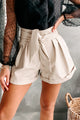 Stylish Under Pressure High Waisted Faux Leather Shorts (Taupe) - NanaMacs
