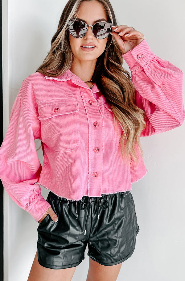 Daily Affirmations Cropped Corduroy Shacket (Pink) - NanaMacs