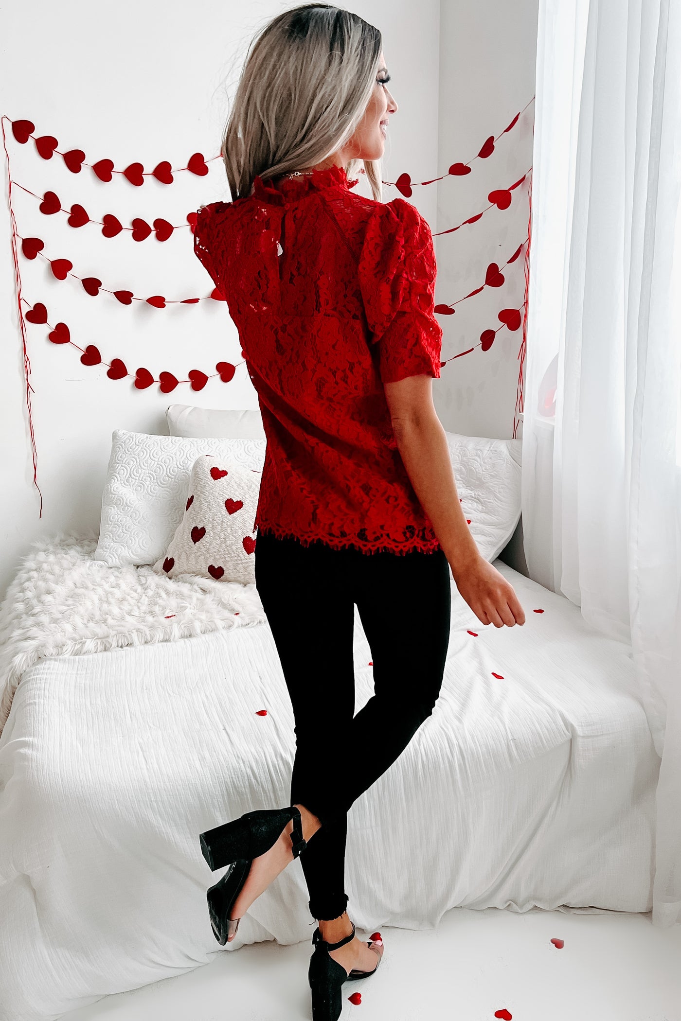 Heart Of A Queen High Neck Lace Top (Red) - NanaMacs