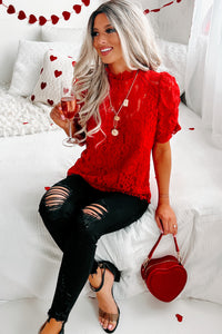 Heart Of A Queen High Neck Lace Top (Red) - NanaMacs