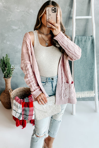 Cuddle Club Chenille Cable Knit Cardigan (Pink) - NanaMacs