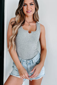 Let's Catch Up Waffle Knit Tank Bodysuit (Grey) - NanaMacs