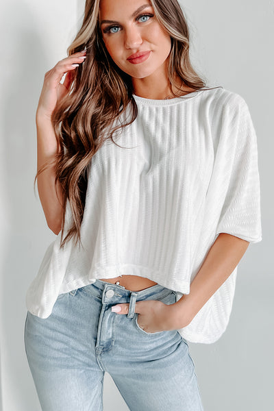 Too Many Chances Textured Dolman Sleeve Top (Ivory) - NanaMacs