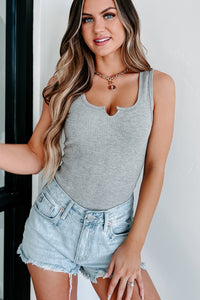 Let's Catch Up Waffle Knit Tank Bodysuit (Grey) - NanaMacs