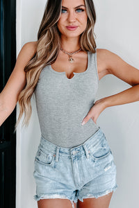Let's Catch Up Waffle Knit Tank Bodysuit (Grey) - NanaMacs