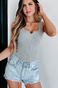 Let's Catch Up Waffle Knit Tank Bodysuit (Grey) - NanaMacs