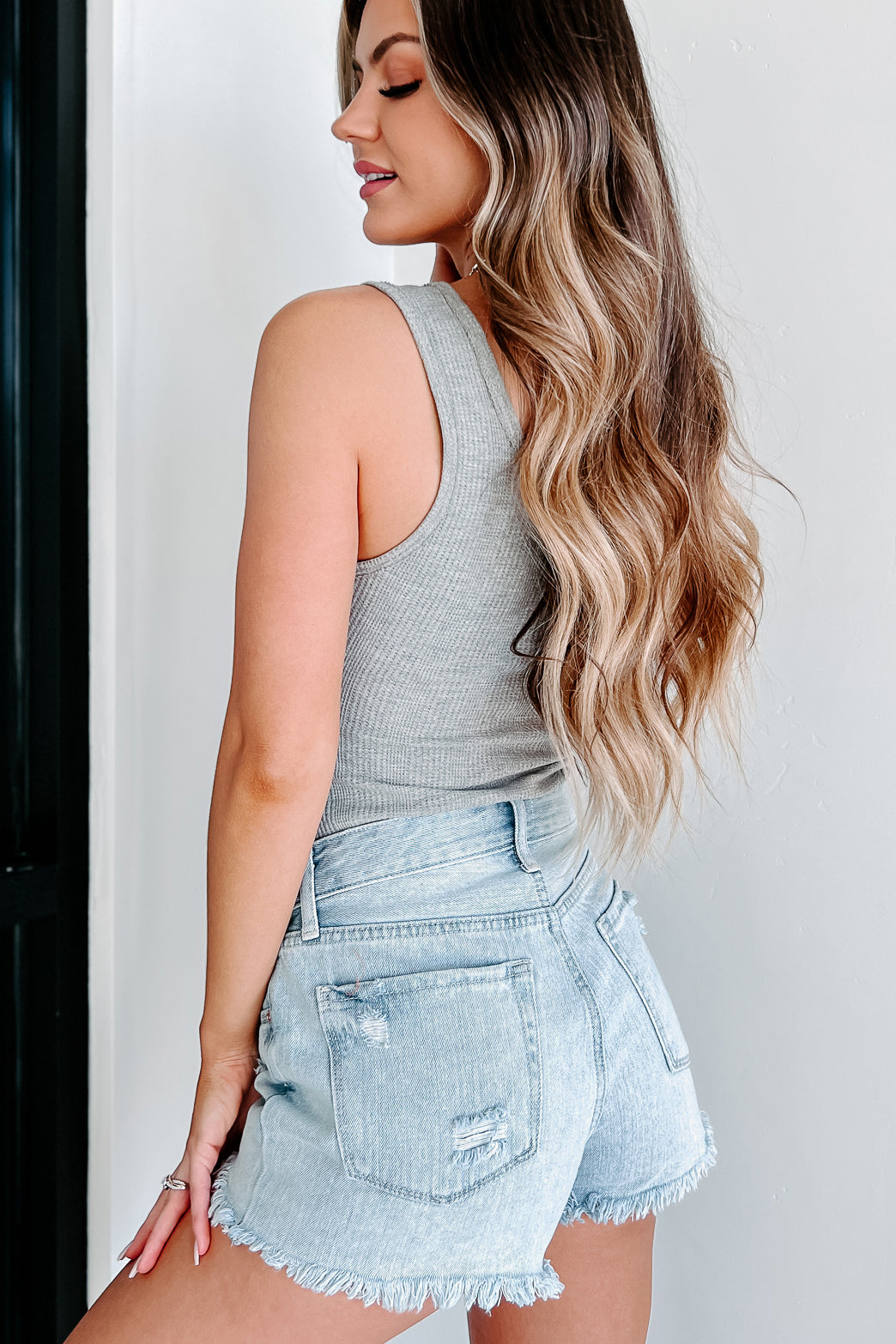 Let's Catch Up Waffle Knit Tank Bodysuit (Grey) - NanaMacs