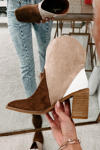 IMPERFECT Kendall Tri-Tone Booties (Chestnut/Taupe/White) - NanaMacs