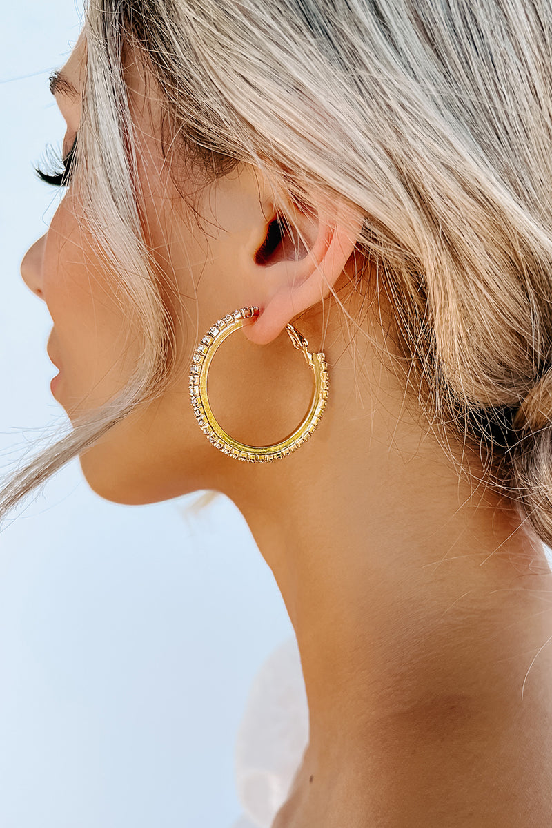 Don't Stare Rhinestone Hoop Earrings (Gold) - NanaMacs