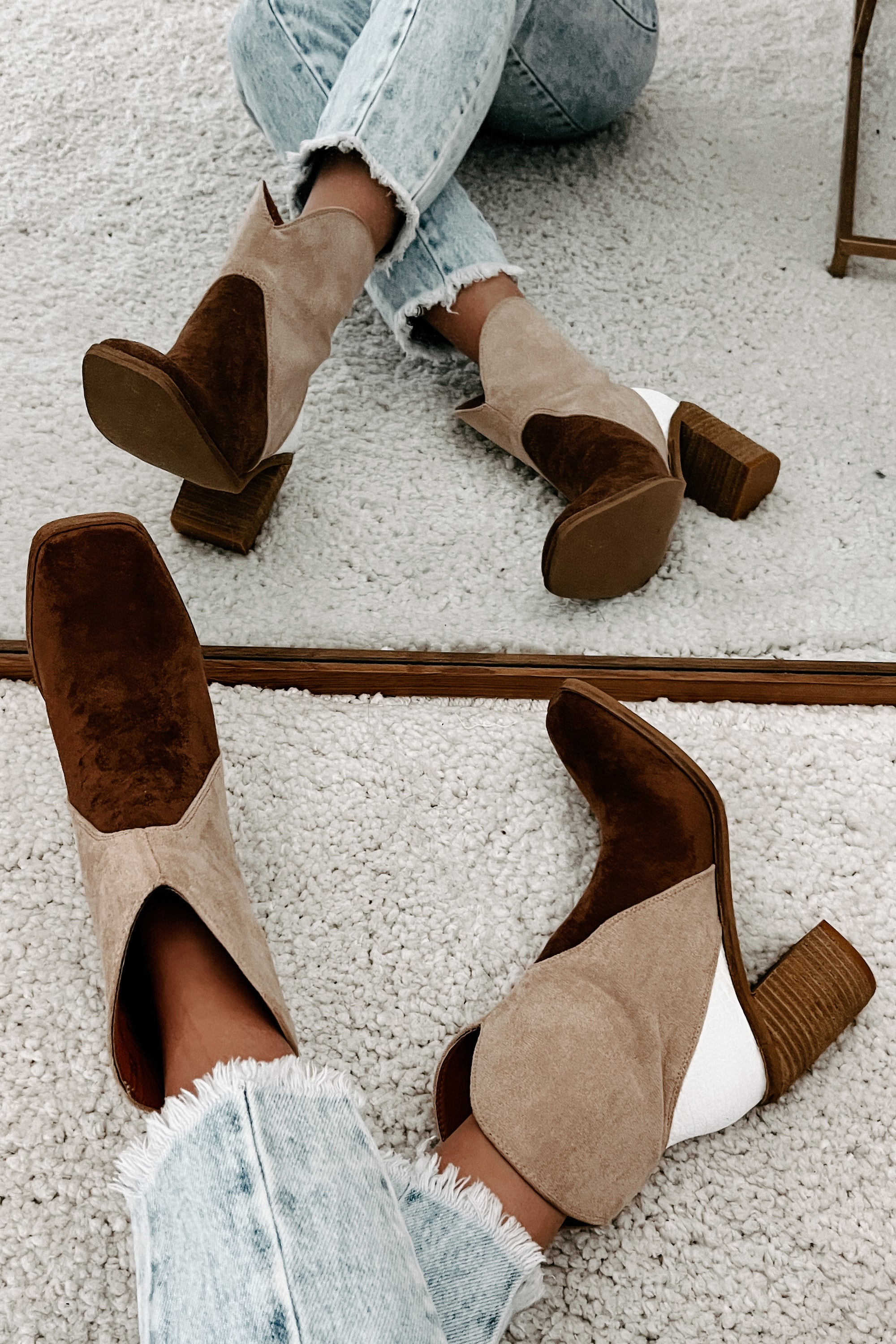 IMPERFECT Kendall Tri-Tone Booties (Chestnut/Taupe/White) - NanaMacs