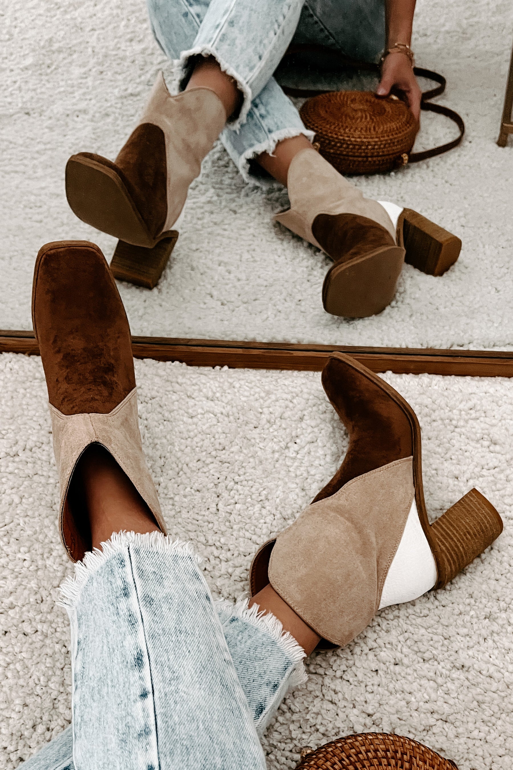 IMPERFECT Kendall Tri-Tone Booties (Chestnut/Taupe/White) - NanaMacs