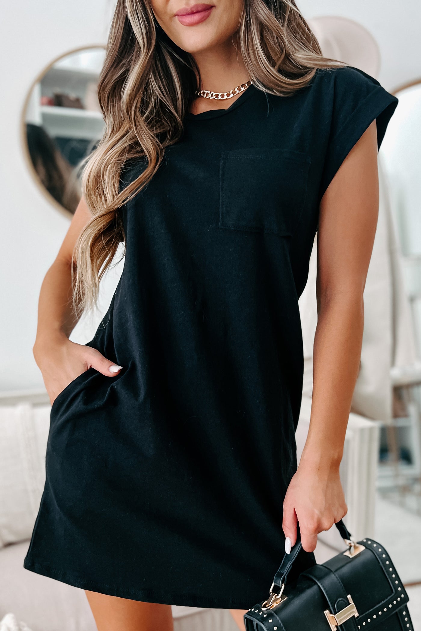 Cuffed Sleeve T-Shirt Dress (Black) · NanaMacs