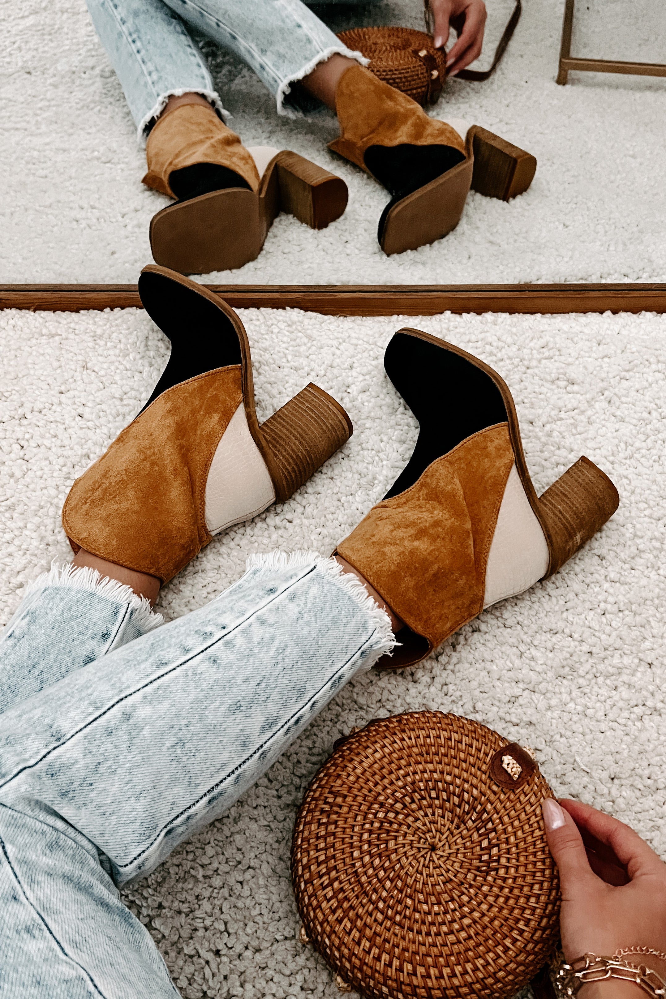 Kendall Tri-Tone Booties (Black/Camel/Taupe) - NanaMacs