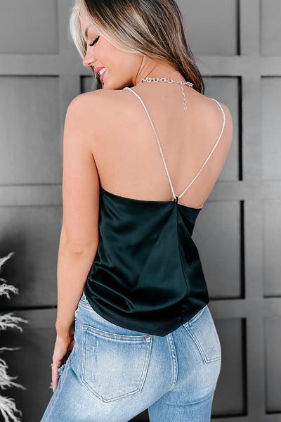Everything I Wanted Satin Rhinestone Strap Tank (Black) - NanaMacs