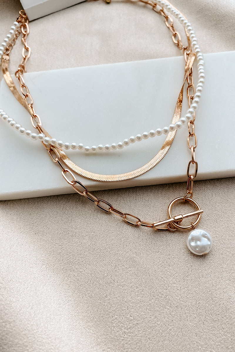 Nearly Pearl-fect Layered Necklace Set (Gold) - NanaMacs