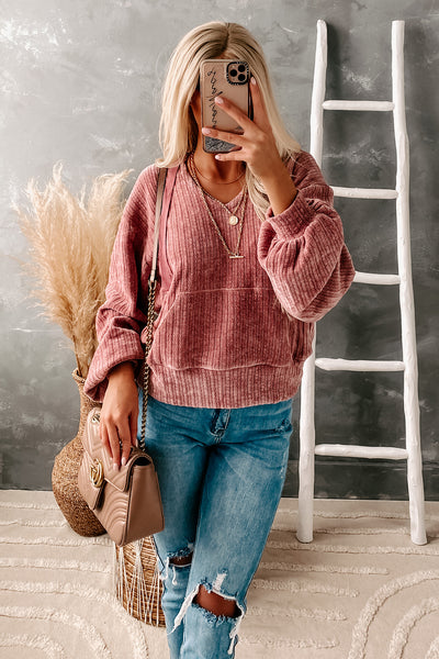 Cozy Composition Chenille Hoodie (Dark Mauve) - NanaMacs