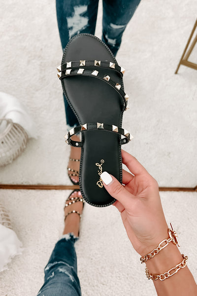 Getting Too Close Studded Slip-On Sandals (Black) - NanaMacs