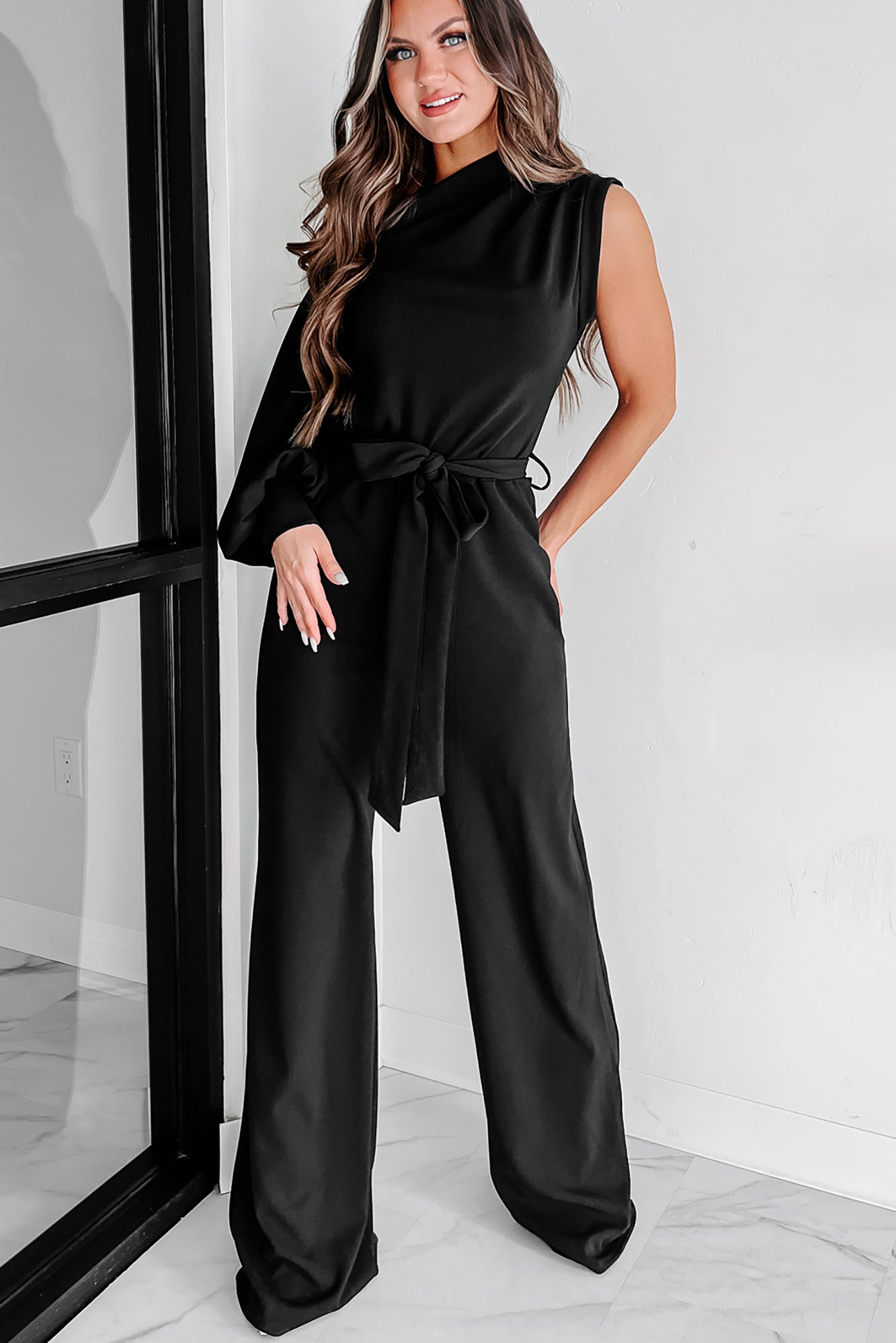 Style Icon Asymmetric Jumpsuit (Black) - NanaMacs