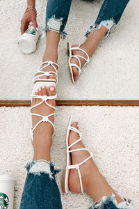 Better In Person Knotted Strappy Sandals (White) - NanaMacs