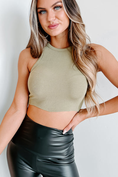 I Know Best Ribbed Crop Top (Olive) - NanaMacs
