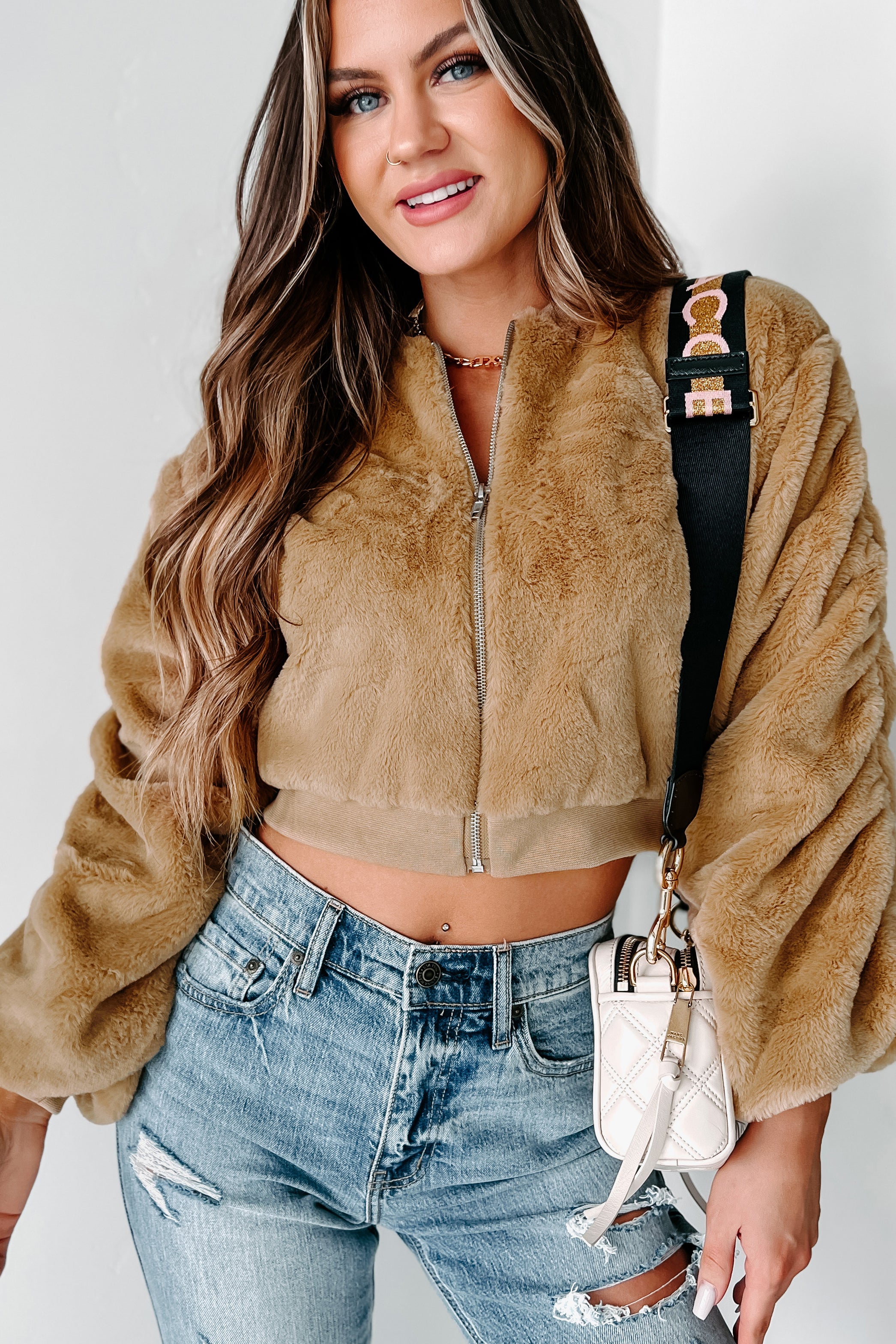 Perfectly Plush Faux Fur Crop Jacket (Beige) - NanaMacs