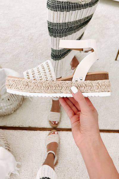Hoyden Woven Platform/Wedge Sandal (Bone) - NanaMacs