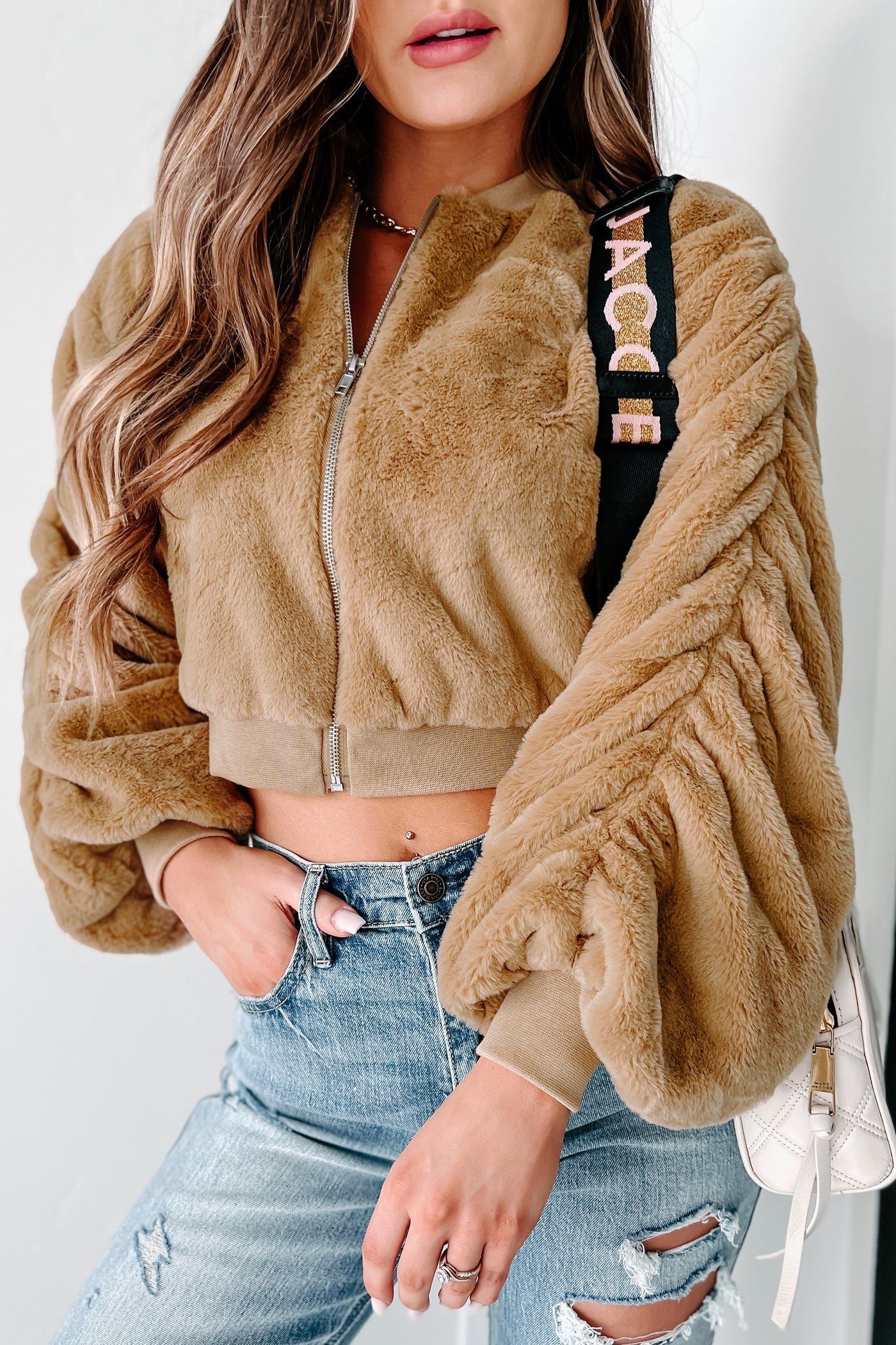 Perfectly Plush Faux Fur Crop Jacket (Beige) - NanaMacs
