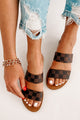 Trendy Traditions Checkered Print Double Strap Sandals (Brown) - NanaMacs