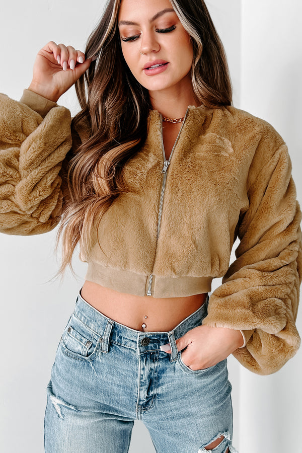 Perfectly Plush Faux Fur Crop Jacket (Beige) - NanaMacs