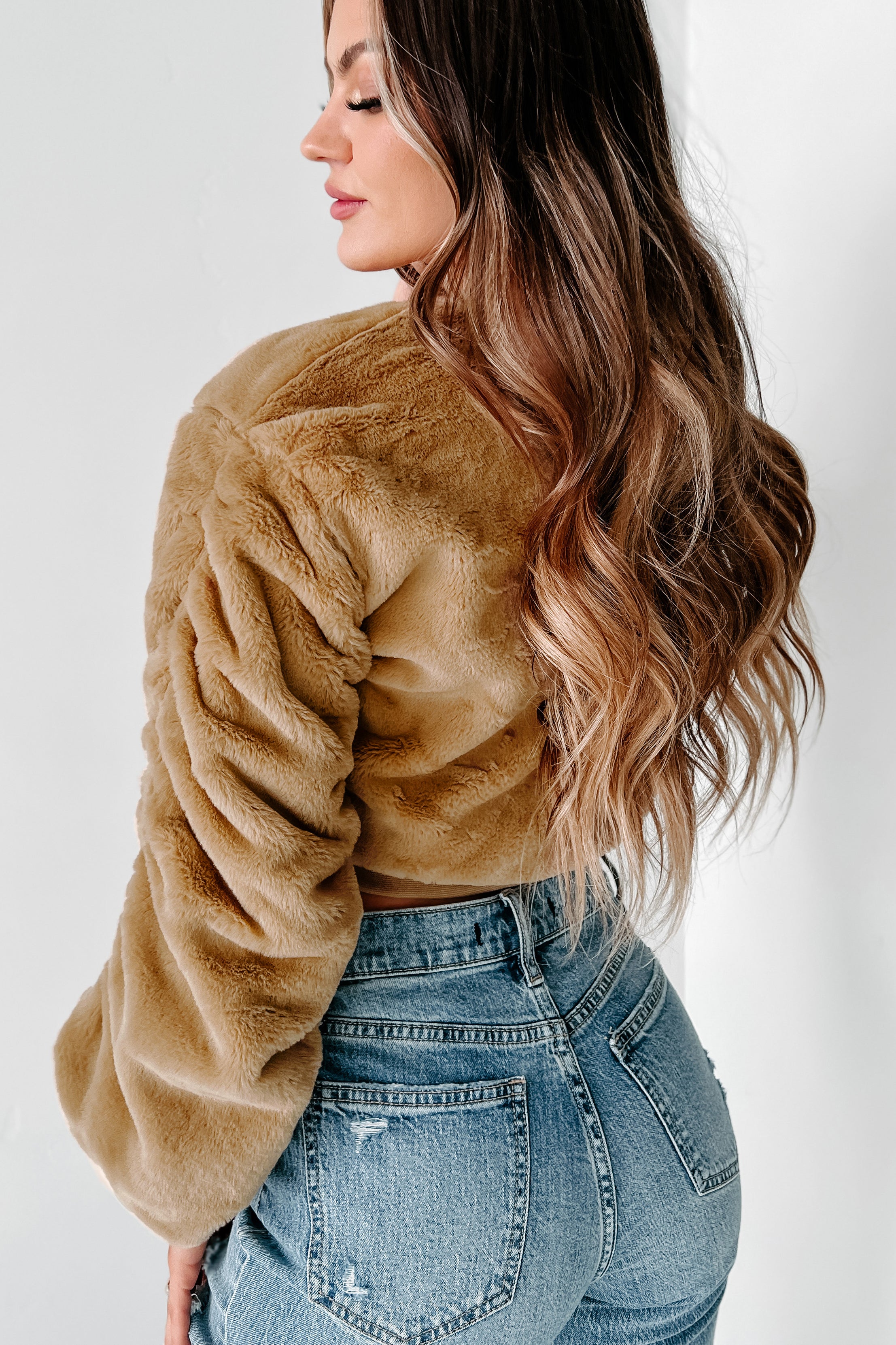 Perfectly Plush Faux Fur Crop Jacket (Beige) - NanaMacs