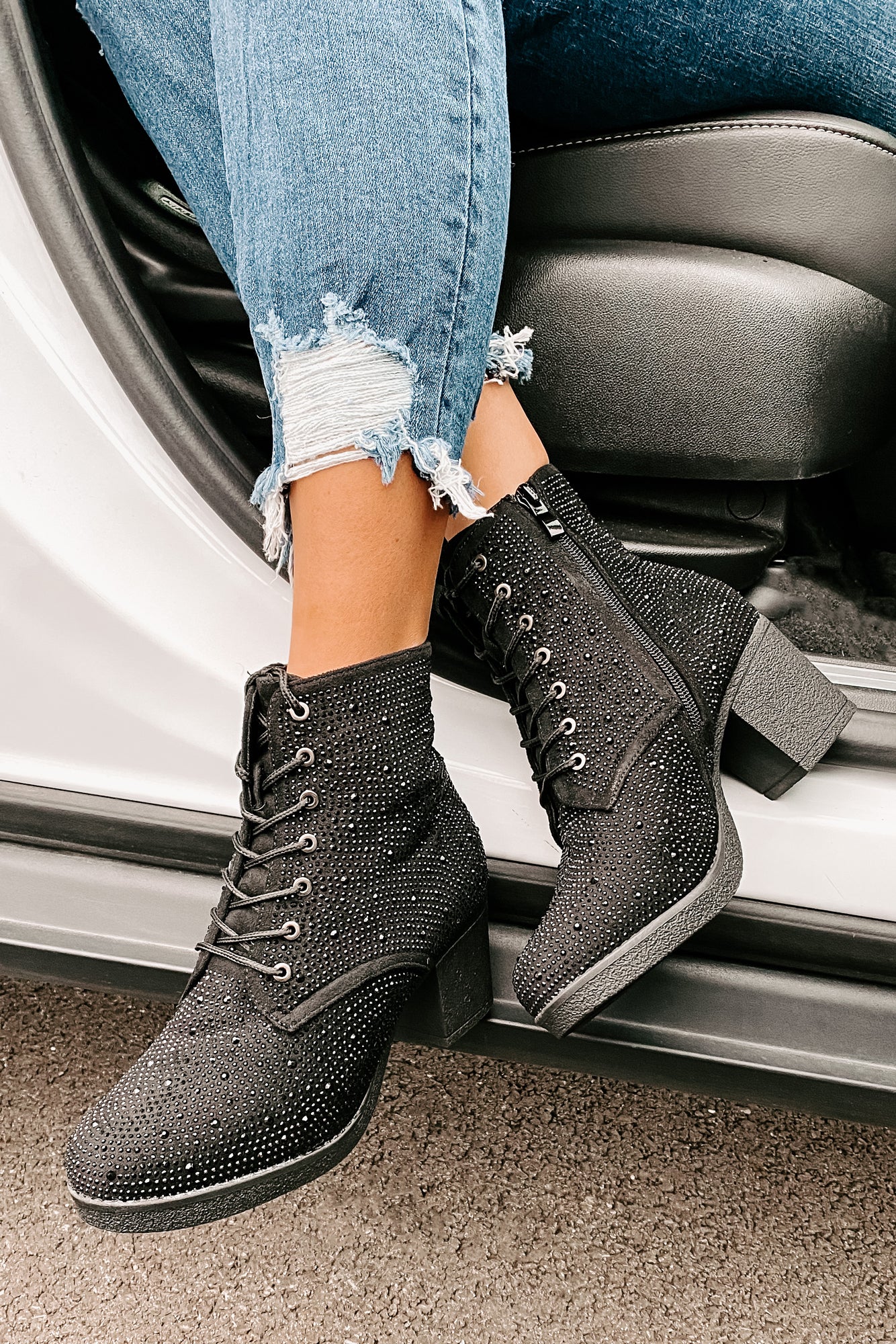 Born For This Lace-Up Rhinestone Booties (Black) - NanaMacs