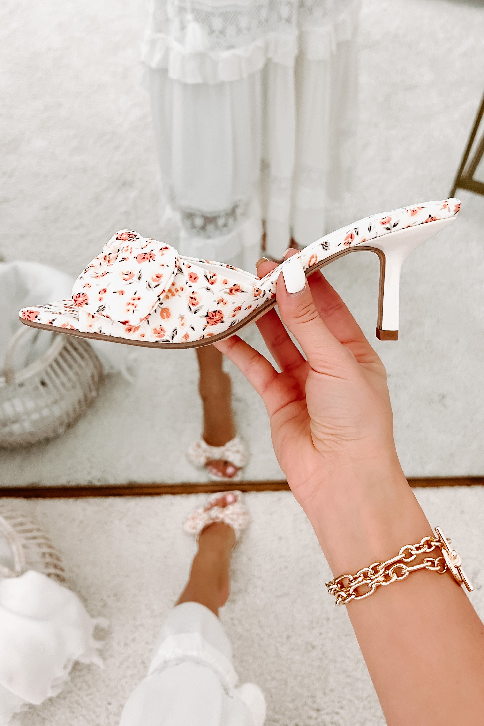 Pretty In Prague Knotted Floral Heels (White Multi) - NanaMacs