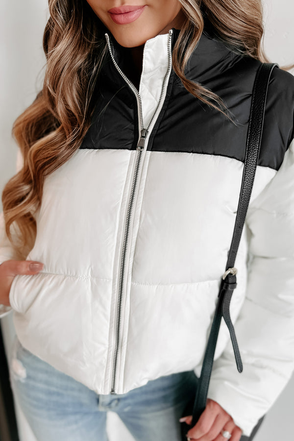 I'm Never Cold Colorblock Puffer Jacket (Whip Cream) - NanaMacs