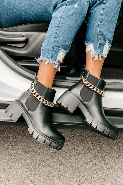 IMPERFECT Linked To Me Gold Chain Madden Girl Booties (Black) - NanaMacs