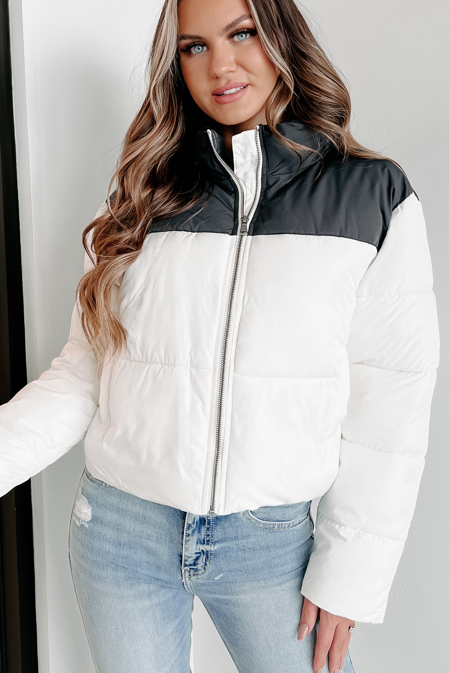 I'm Never Cold Colorblock Puffer Jacket (Whip Cream) - NanaMacs