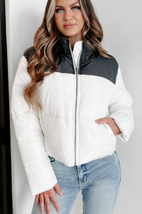 I'm Never Cold Colorblock Puffer Jacket (Whip Cream) - NanaMacs