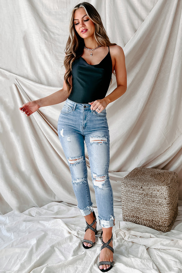 Melina High Rise Distressed Straight Leg Risen Jeans (Light) - NanaMacs