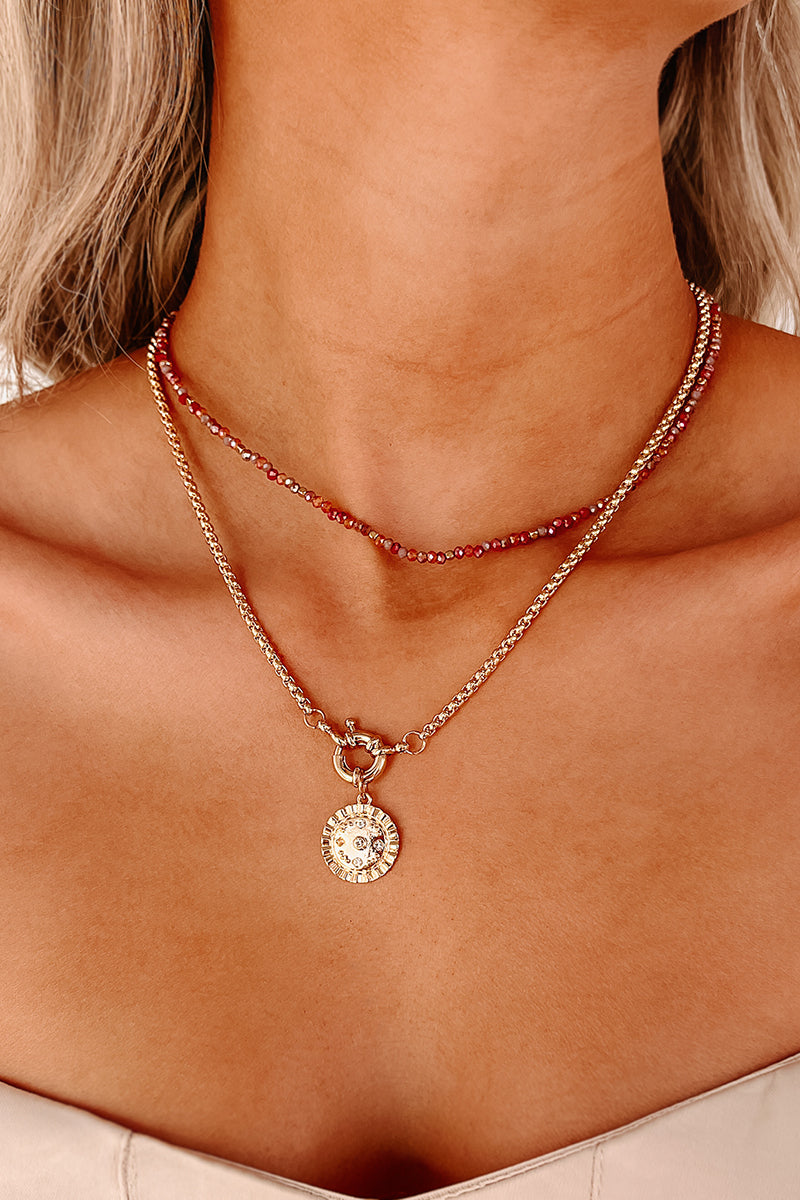 Finding My Peace Layered Necklace (Gold/Red) - NanaMacs