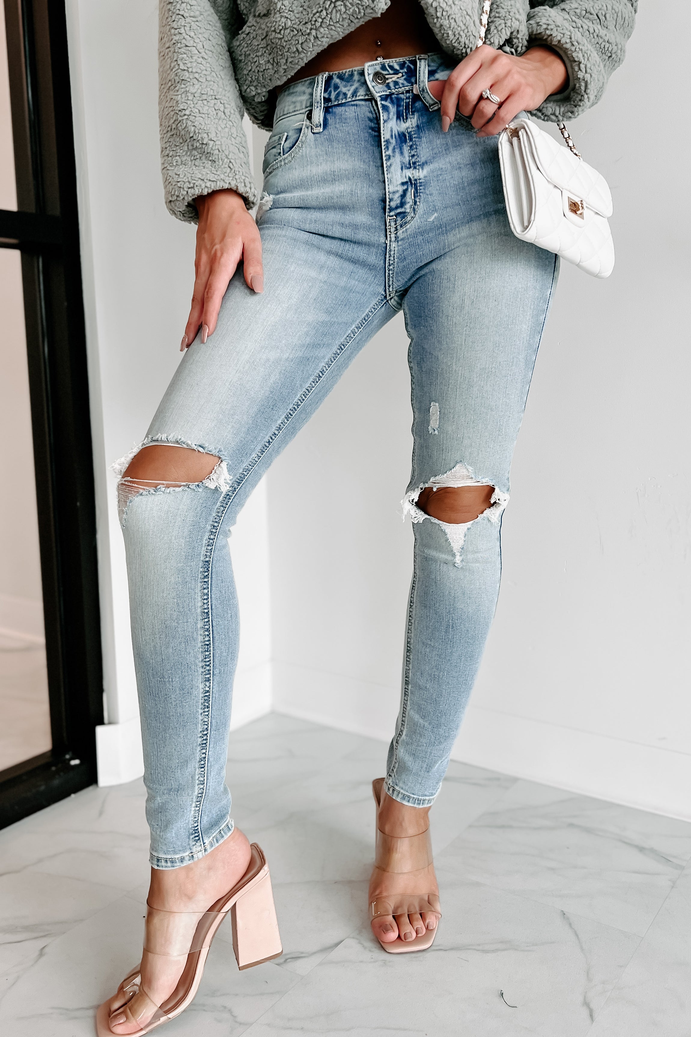 Cool Your Jets High Rise Distressed Eunina Skinny Jeans (Light