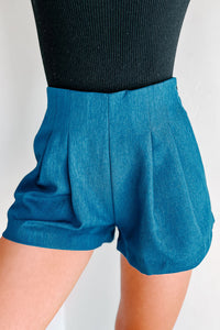 Never Wander Pleated Shorts (Blue) - NanaMacs