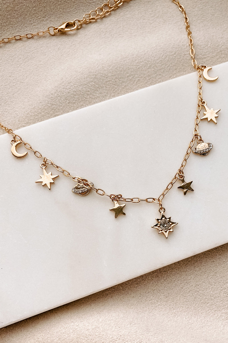 Thank Your Lucky Stars Charm Necklace (Gold) - NanaMacs