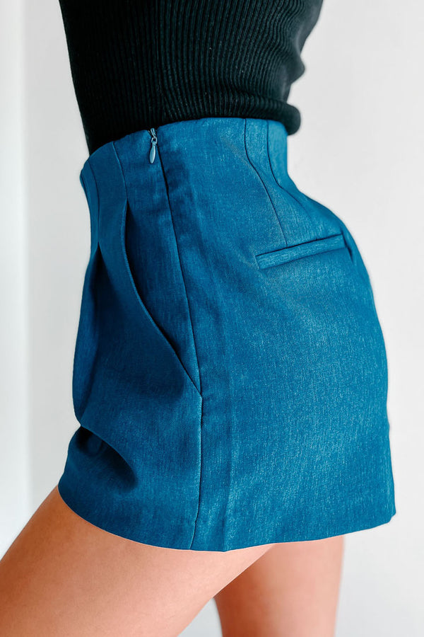 Never Wander Pleated Shorts (Blue) - NanaMacs