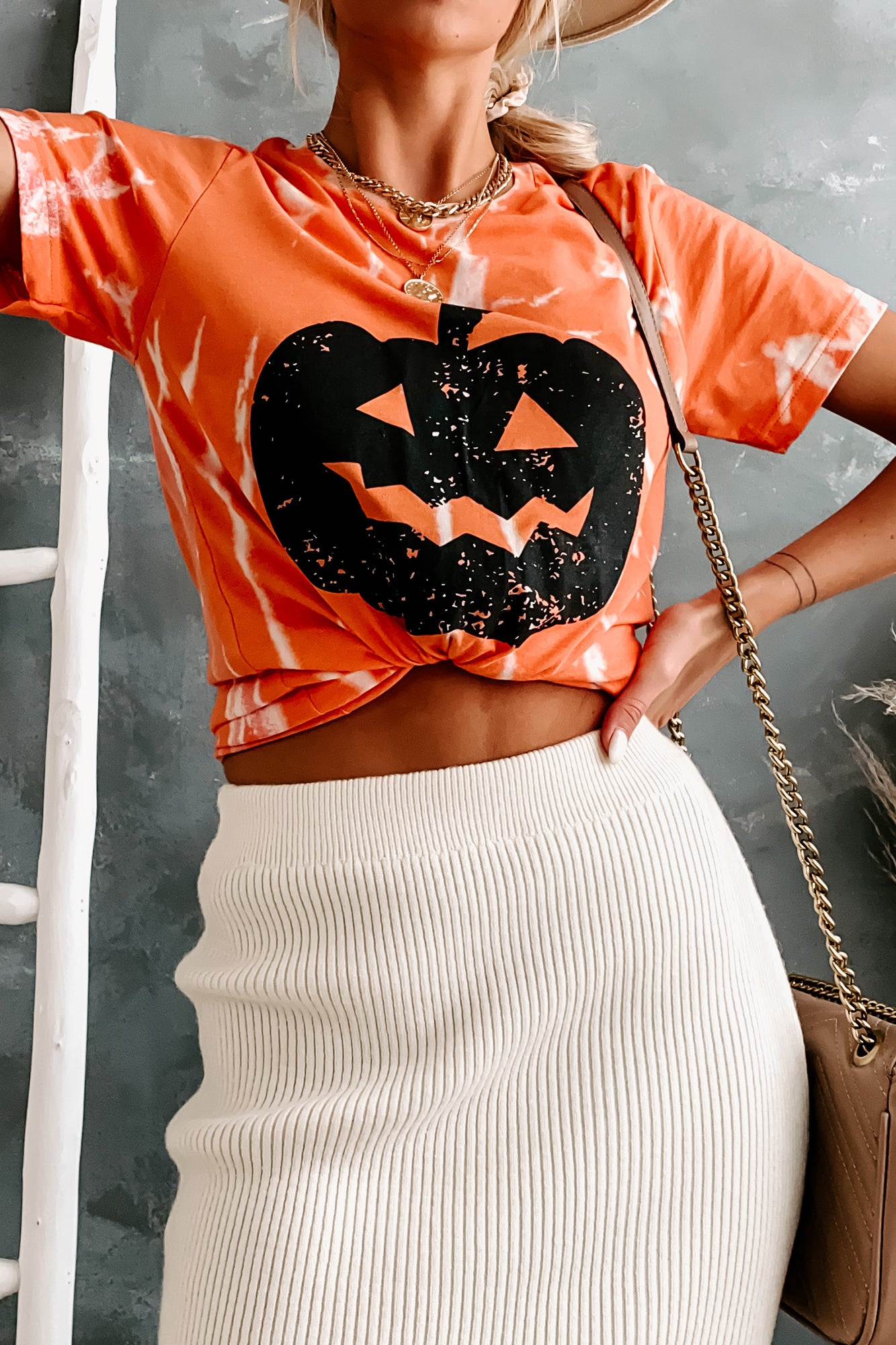 "Pumpkin Please" Tie-Dye Pumpkin Graphic T-Shirt (Orange) - NanaMacs