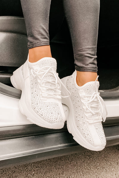 High Maintenance Chunky Rhinestone Sneakers (White) - NanaMacs