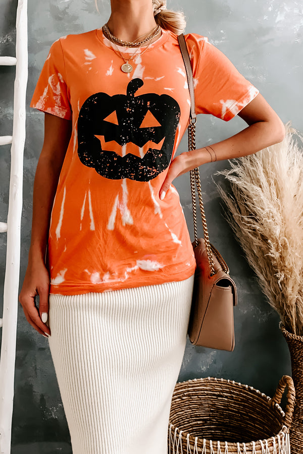 "Pumpkin Please" Tie-Dye Pumpkin Graphic T-Shirt (Orange) - NanaMacs