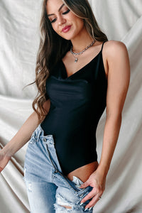 Searching For Romance Cowl Neck Cross-Back Bodysuit (Black) - NanaMacs