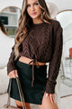 Cider Sips Cropped Cable Knit Sweater (Dark Chocolate) - NanaMacs
