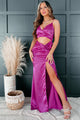 Elevated Sophistication Satin Twist-Front Cut-Out Maxi Dress (Purple) - NanaMacs