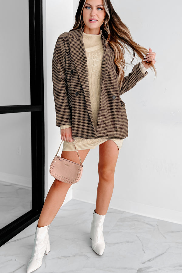 Pinky Promises Houndstooth Blazer (Brown) - NanaMacs