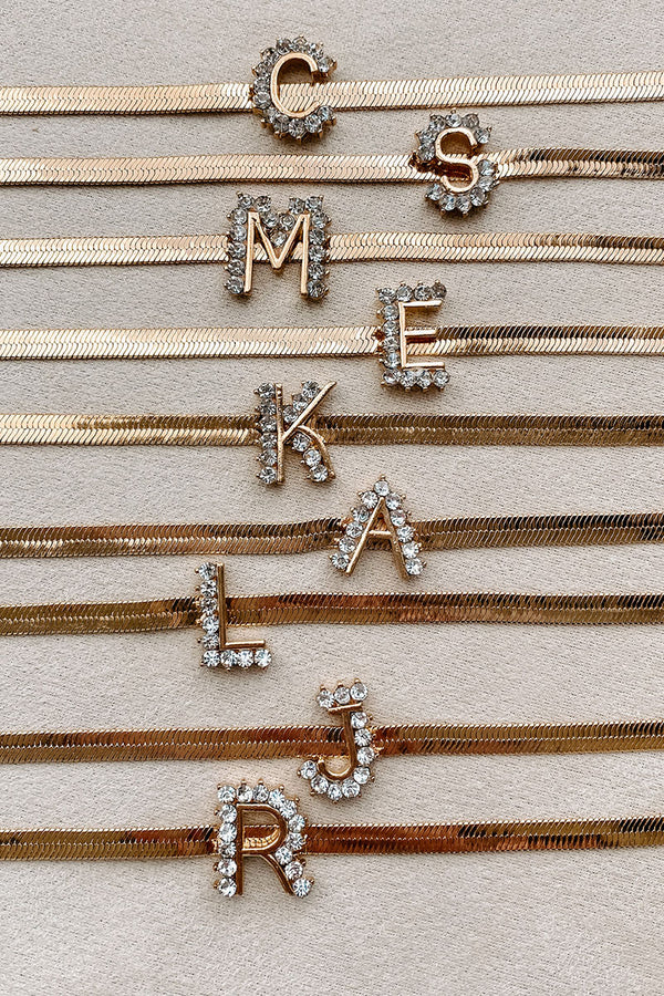 Initial Here Herringbone Letter Necklace (Gold) - NanaMacs